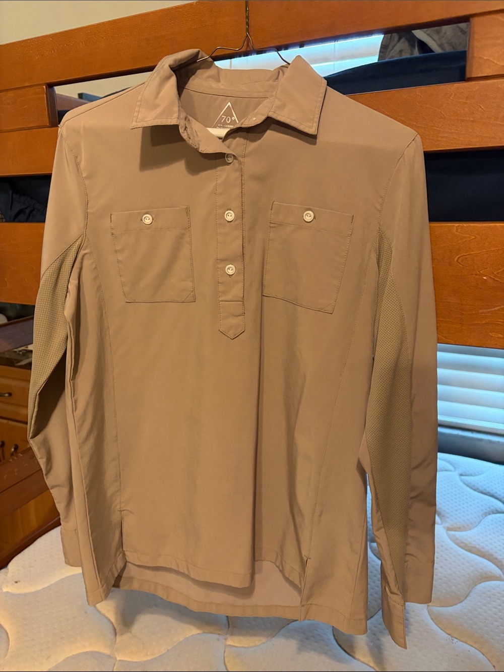 Women's Long-Sleeve Button-Front Shirt in tan